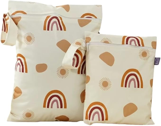 2 Sizes Wet Bags, Waterproof Storage Bag for Baby Diapers and Pump Parts, Reusable Diaper Bag with Zippered Pockets and Handle, Travel Bags, Beach, Pool, Gym Bag for Swimsuits & Wet Clothes, Set of 2