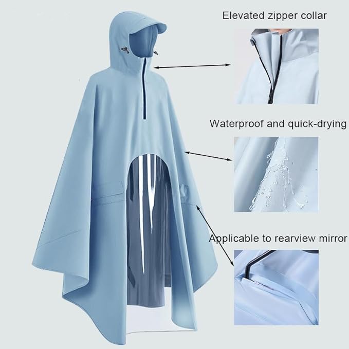 Rain Poncho Bike Bicycle, Reusable Round Electric Scooter Rain Poncho with Clear Panel, Unisex for Hiking Travelling
