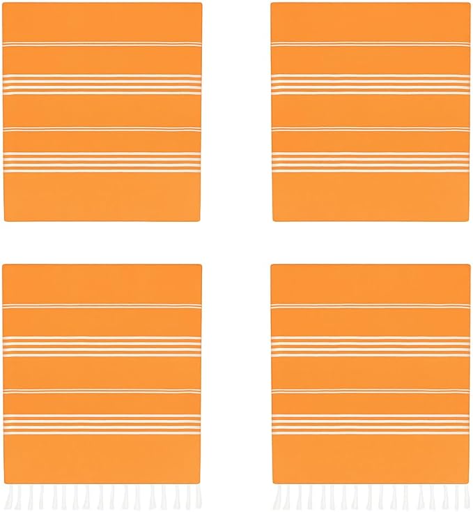 HAVLULAND Turkish Beach Towels Pack 4 – Oversized, Quick-Dry & Sand-Free | Lightweight, Absorbent Bath Towels for Travel, Pool, Vacation & Beach Blanket | 40” x 72” Bulk Set – Orange