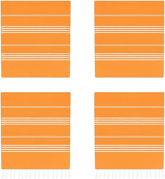 HAVLULAND Turkish Beach Towels Pack 4 – Oversized, Quick-Dry & Sand-Free | Lightweight, Absorbent Bath Towels for Travel, Pool, Vacation & Beach Blanket | 40” x 72” Bulk Set – Orange