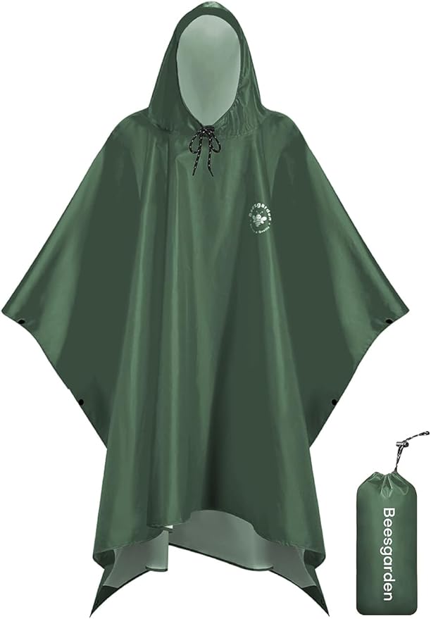 Hooded Rain Poncho for Adult, TPU IP8000mm Waterproof Coating, Reusable Unisex Rain Poncho for Hiking Travelling