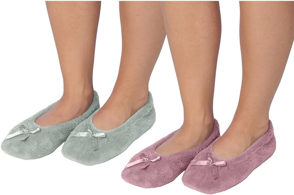 Roxoni Women's Terry Classic Cotton & Velour Ballerina Slippers (Pack of 2)