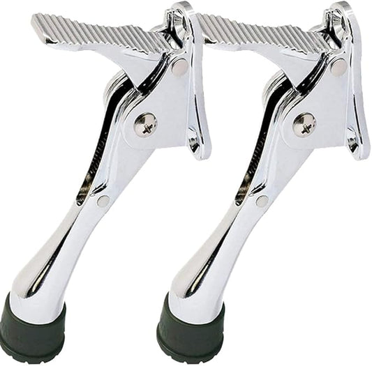 One Touch Kickdown Door Stopper, Door Holder, Heavy Duty Door Stops, Bottom of Door, Height-Adjustable Rubber Tips by HASHI (Chrome 4 inch x 2pack)