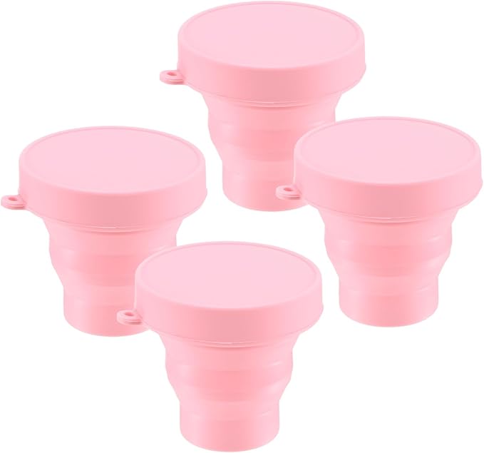 4 Pack Collapsible Travel Cup, 5.7oz(170ml) Silicone Portable Foldable Water Cup Bottle for Travel/Camping/Hiking, Reusable [Pink]