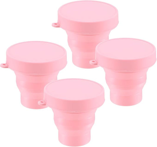 4 Pack Collapsible Travel Cup, 5.7oz(170ml) Silicone Portable Foldable Water Cup Bottle for Travel/Camping/Hiking, Reusable [Pink]