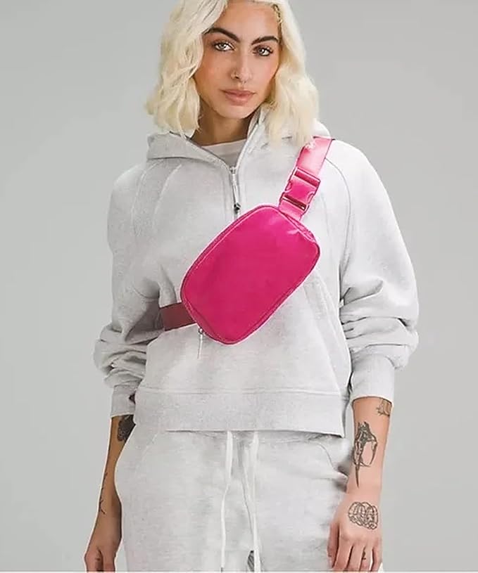 Fanny Pack Cross Body Small Crossbody Bags for Women Men Trendy Nylon Waterproof Mini Purse Travel Running Belt Bag Lulu Dupes Bum Hip Chest Waist Pack Side Bag Must Have Hot Pink