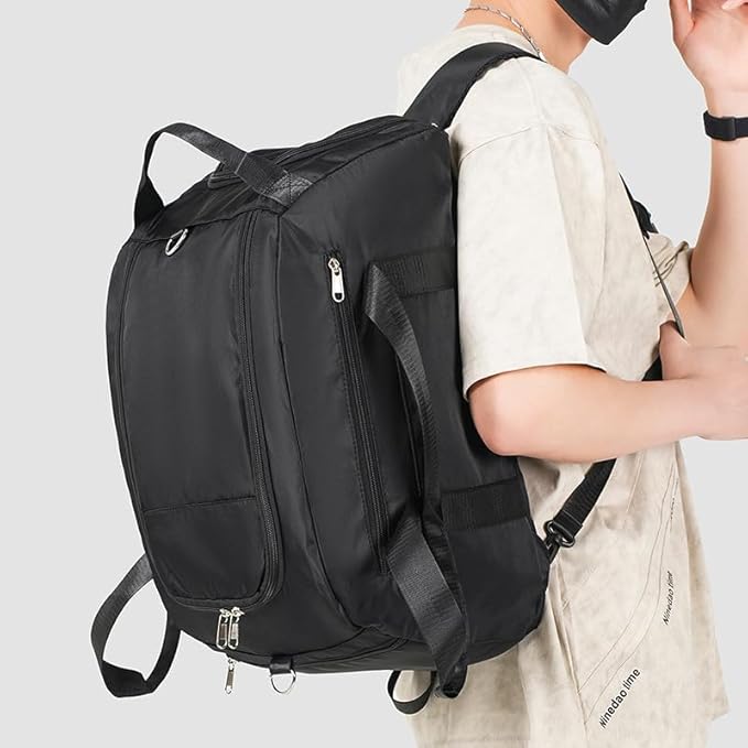 Gym Duffle Bag for Men Women, 3 in 1 Sports Duffle Bag with Shoe Compartment, Large Lightweight Weekender Travel Duffel Bag, Carry on Backpack (Black)