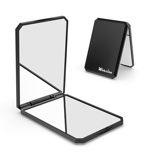 WOBSION Small Compact Mirror,1x/2x Travel Magnifying Mirror,2-Sided Handheld Portable Folding Mirror for Purse,Pocket,Gifts,Square(Black)