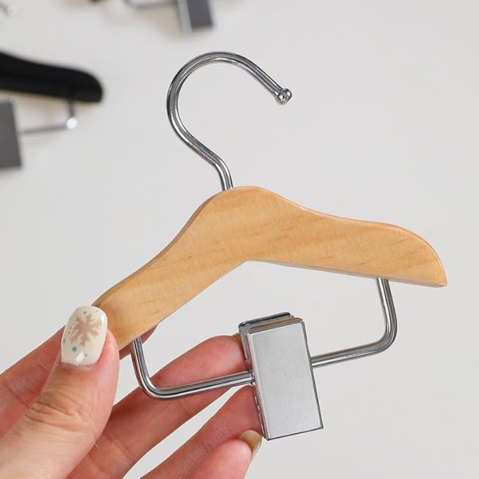Ximimark 3PCS Solid Wood Mini Hanger for Pet Clothes Dog Clothing Hanger with Clip and Hook for Pet Accessories