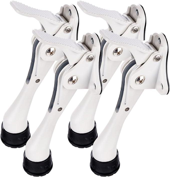 One Touch Kickdown Door Stopper, Door Holder, Heavy Duty Door Stops, Bottom of Door, Height-Adjustable Rubber Tips by HASHI (White 4 inch x 4pack)