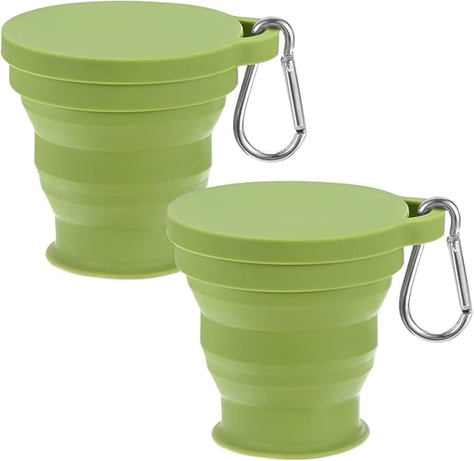 2 Pack Collapsible Travel Cup, 6oz(180ml) Silicone Portable Foldable Water Cup Bottle with Spring Buckle for Travel/Camping/Hiking, Reusable [Green]