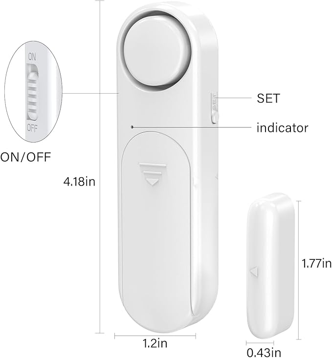 Window and Door Alarm When Opened (2 Pack) for Kids Safety/Home Security, Sliding Glass Front Door Opening Sensor Alarms for Dementia, 120dB Burglar Alert, Ideal for Business, Garage, Apartment, White