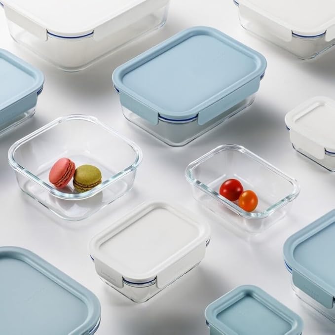LocknLock LNG445S3W The Clear Borosilicate Glass Food Storage Containers with Lids, 6-Piece Set for Kitchen, Lunch, Meal Prep, Leftovers, Leakproof, Freezer, Microwave, and Dishwasher Safe, White