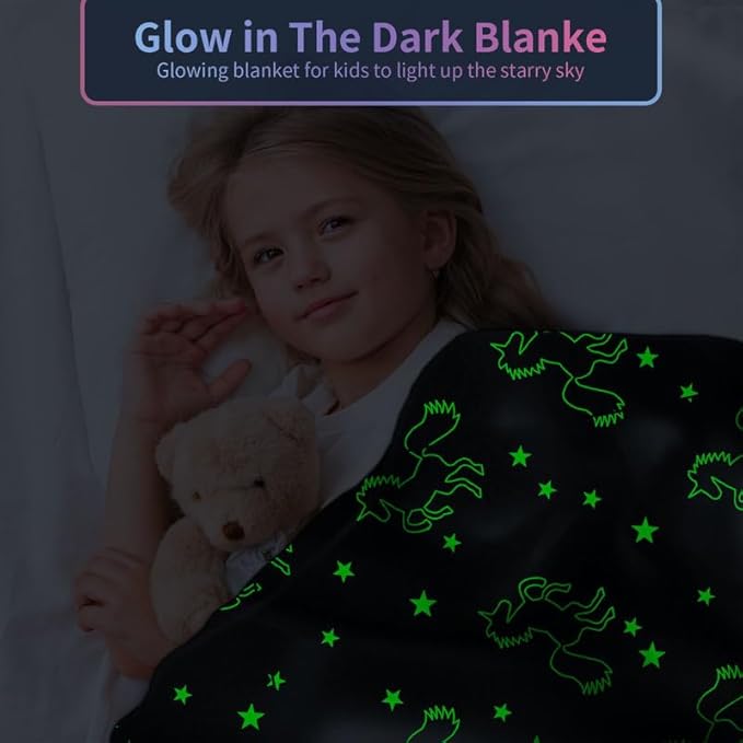 Unicorn Blanket for Girls, Glow in The Dark Blankets for Girls Kids Blankets for Girls, Personalized Blankets for Girls/Baby/Toddler, Unicorns Gifts for Girls Age 1-12, Soft Fleece Blanket 40"x 50"