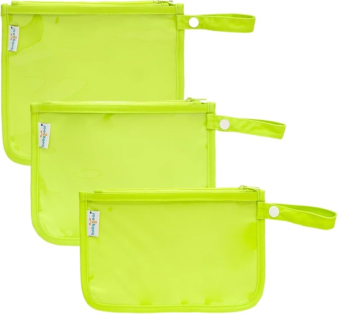babygoal Clear Travel Organizer Bags 3 Pack, TSA Approved Mess-Proof Pouches with Snap Handle, Water-Resistant Toiletry Essentials for Baby & Mom (Fluorescent Green)
