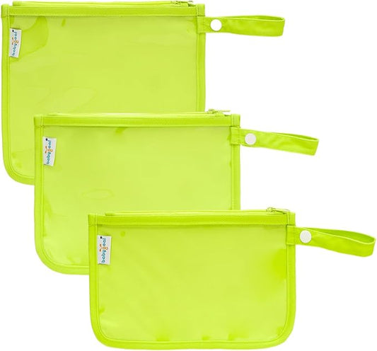 babygoal Clear Travel Organizer Bags 3 Pack, TSA Approved Mess-Proof Pouches with Snap Handle, Water-Resistant Toiletry Essentials for Baby & Mom (Fluorescent Green)
