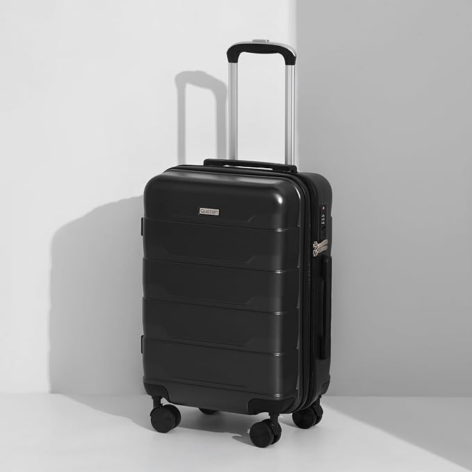 Quatish Carry On Luggage 22x14x9 Airline Approved with Spinner Wheels, 22 inch Expandable Hard Shell Suitcase with TSA Lock, Smooth Rolling Wheel for Lightweight Travel for Men Women, Black