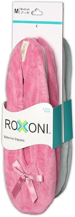 Roxoni Women's Terry Classic Cotton & Velour Ballerina Slippers (Pack of 2)