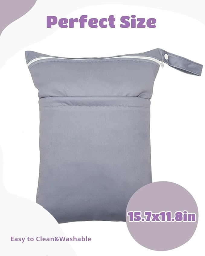 Wet Dry Bag Reusable Waterproof Swimming Bag Travel Beach Pool Yoga Gym Bag for Baby Cloth Diaper Swimsuits Wet Clothes Two Zipper Pockets 3 Pack 3L25