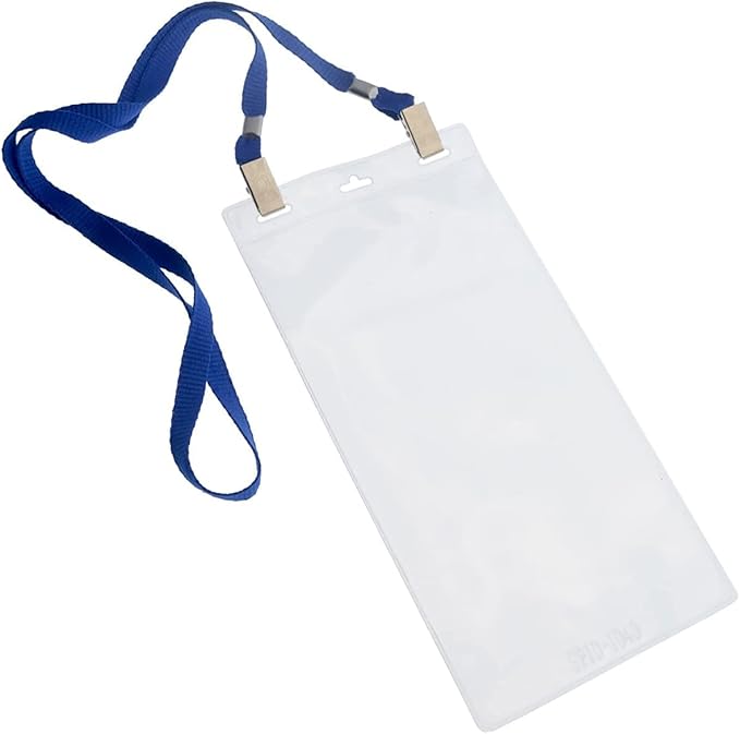 Bulk 25 Pack - 4 x 8 Inch Extra Large Ticket & Event Credential Badge Holders with Double Sided Lanyards with Two Bulldog Clips, by Specialist ID (Royal Blue)