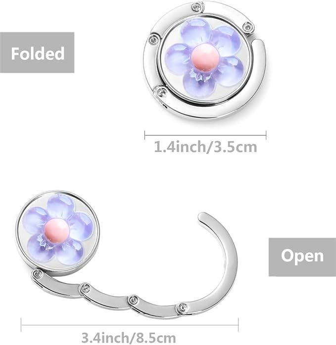 3 Pack Cute Flower Foldable Handbag Hanger Holder, Folding Hooks for Womens Bag Purse Table Hook