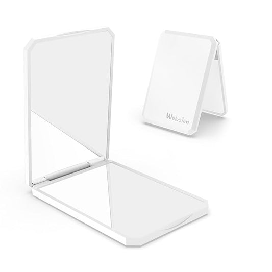 WOBSION Small Compact Mirror,1x/2x Travel Magnifying Mirror,2-Sided Handheld Portable Folding Mirror for Purse,Pocket,Gifts,Square(White)