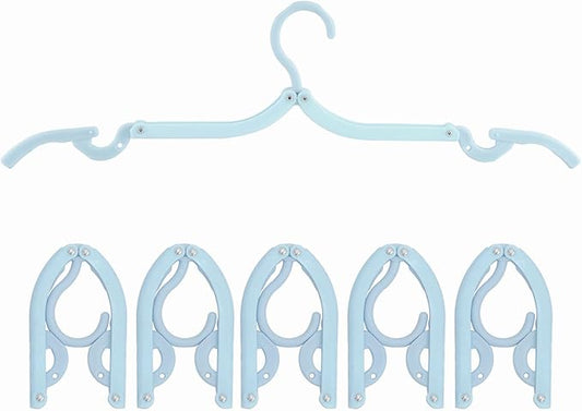 6PCS Portable Folding Clothes Hangers Clothes Drying Rack for Travel (Blue)