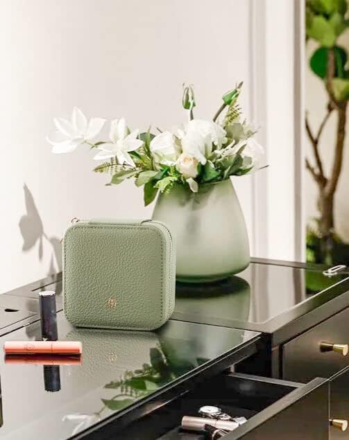 S.Leaf Mini Jewelry Case - Portable Travel Jewelry Box for Women (01 Lychee Sage Green)