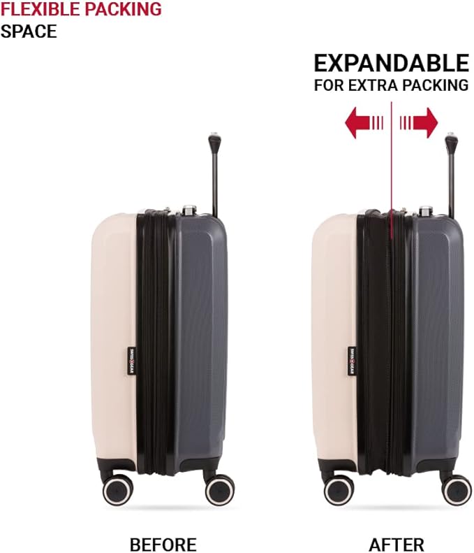 SwissGear Duet Expandable Luggage Set, 3-Piece Hardside Luggage Set with Spinner Wheels