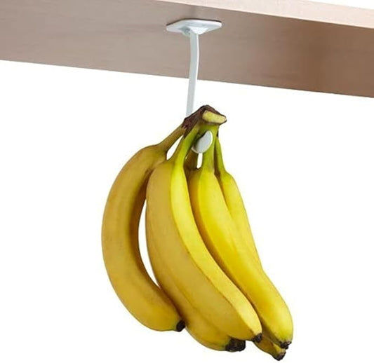 Gadjit Banana Hook Hanger Under Cabinet Hook Ripens Bananas with Less Bruises,Hang Other Lightweight Kitchen Items,Folds Up Out of Sight When Not in Use, Self-Adhesive+Pre-drilled Screw Holes (White)