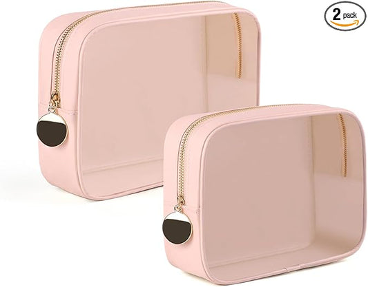 2PCS Clear Makeup Bag Set, Waterproof TPU Purse Organizer Pouches, TSA Approved Toiletry Bag, Diaper Bag Organizer Pouch, Travel Organizer Bags for Women and Kids