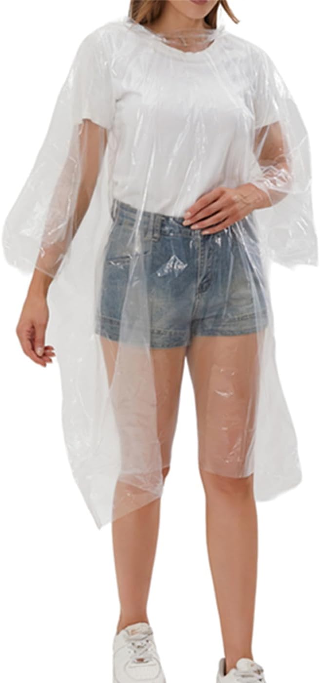 Disposable Adults Clear Rain Ponchos,Transparent White Waterproof Raincoats Rain Jackets