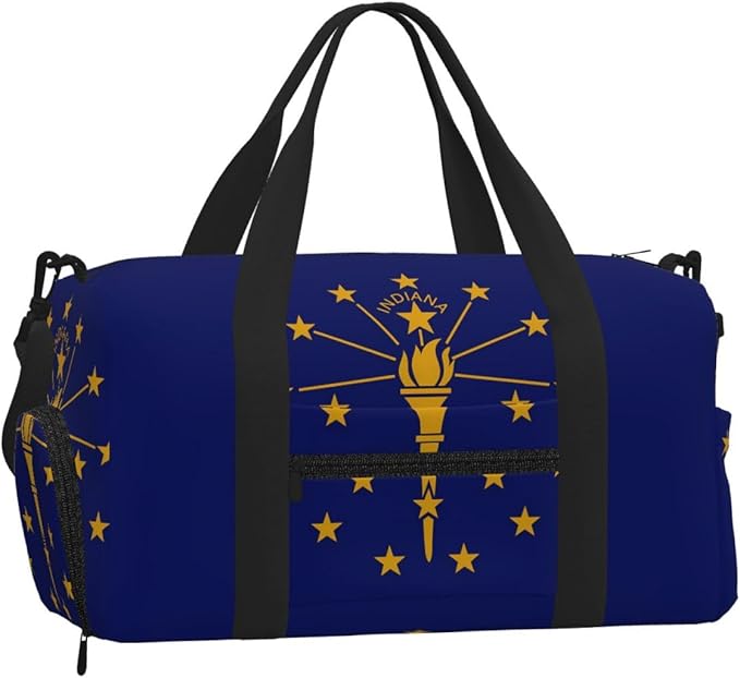 Indiana State Flag Print Gym Bag with Shoe Compartment for Women Men, 17.7in Sports Duffle Weekender Tote, Overnight Travel Duffel Bag Carry On