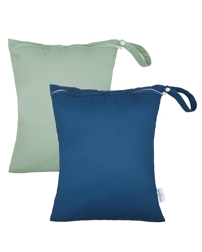 babygoal Wet Dry Bags 2 Pack for Swimsuits, Waterproof Bag for Travel, Food Storage, Stroller, Daycare, Baby Diapers, Yoga, Beach, Pool, Wet Clothes-Bean Green and Lake Blue