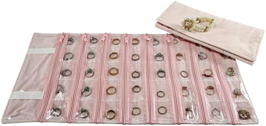 Travel Jewelry Roll Bag Portable Organizer Pouch With Grids&PVC Cover Storage Bags for Necklace, Bracelet, Bracelet,Ring, Badge, Pendant