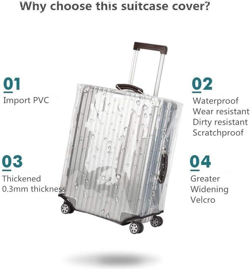 0.4mm Thick Transparent PVC Luggage Protector Cover Set, Waterproof TSA Approved Luggage Covers for Suitcase, Clear Suitcase Covers for 19-29 Inch Spinner Luggage