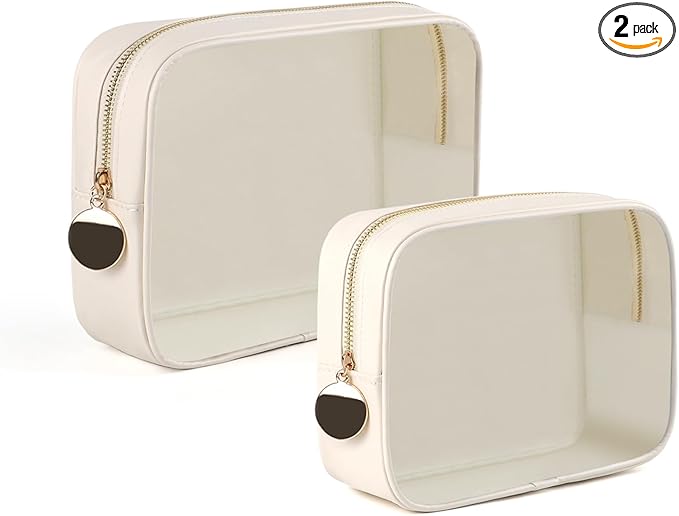 2PCS Clear Makeup Bag Set, Waterproof TPU Purse Organizer Pouches, TSA Approved Toiletry Bag, Diaper Bag Organizer Pouch, Travel Organizer Bags for Women and Kids