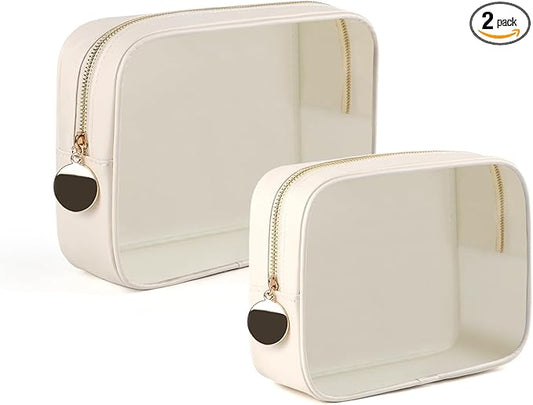 2PCS Clear Makeup Bag Set, Waterproof TPU Purse Organizer Pouches, TSA Approved Toiletry Bag, Diaper Bag Organizer Pouch, Travel Organizer Bags for Women and Kids
