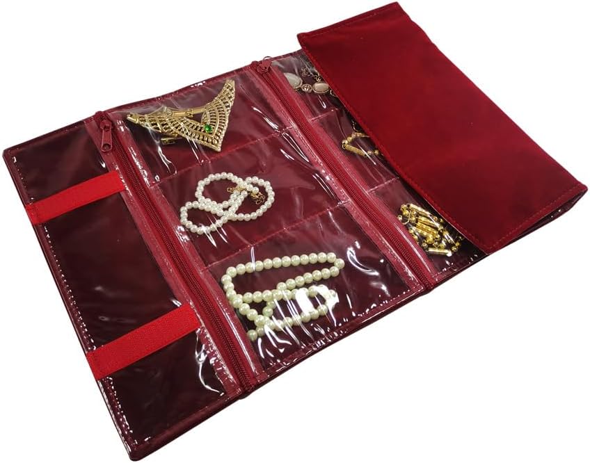 Travel Jewelry Roll Bag Portable Organizer Pouch With Grids&PVC Cover Storage Bags for Necklace, Bracelet, Bracelet,Ring, Badge, Pendant