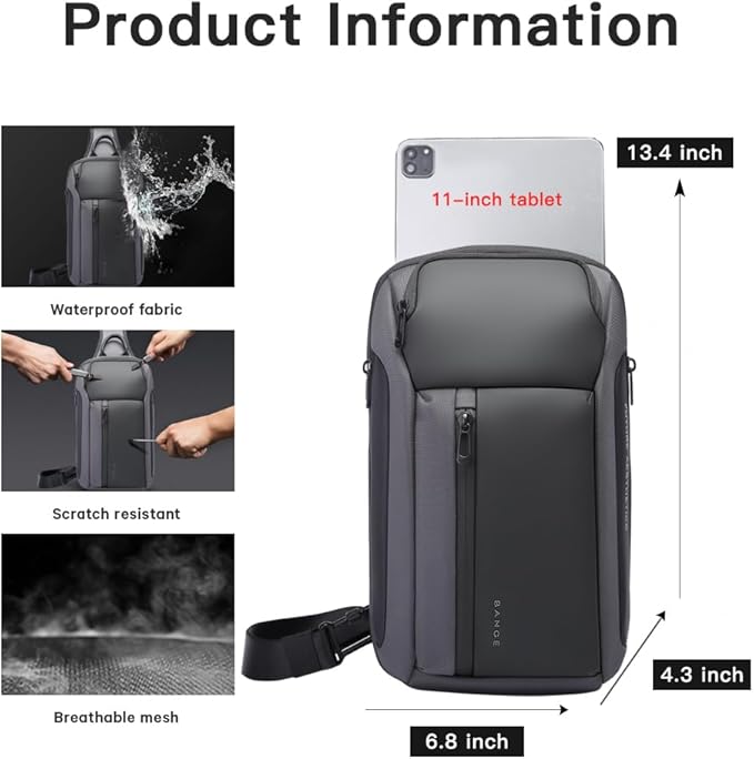 BANGE Men's Crossbody Backpack - Waterproof Shoulder Bag for Travel, Hiking & Daily Commute