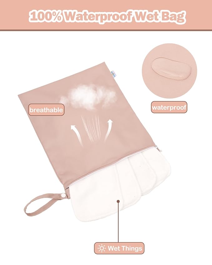 babygoal Wet Bag for Swimsuits, Waterproof Bag for Travel, Food Storage, Stroller, Daycare, Baby Diapers, Yoga, Beach, Pool, Wet Clothes-Light Pink