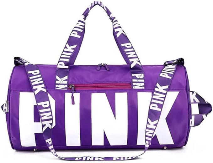 Sports Gym Bag Large Capacity Travel Duffel Bag Sport Shoes Bag with Wet Pocket Compartment for Men and Women Lightweight Multiple Colors PINK Logo (YAM PURPLE)