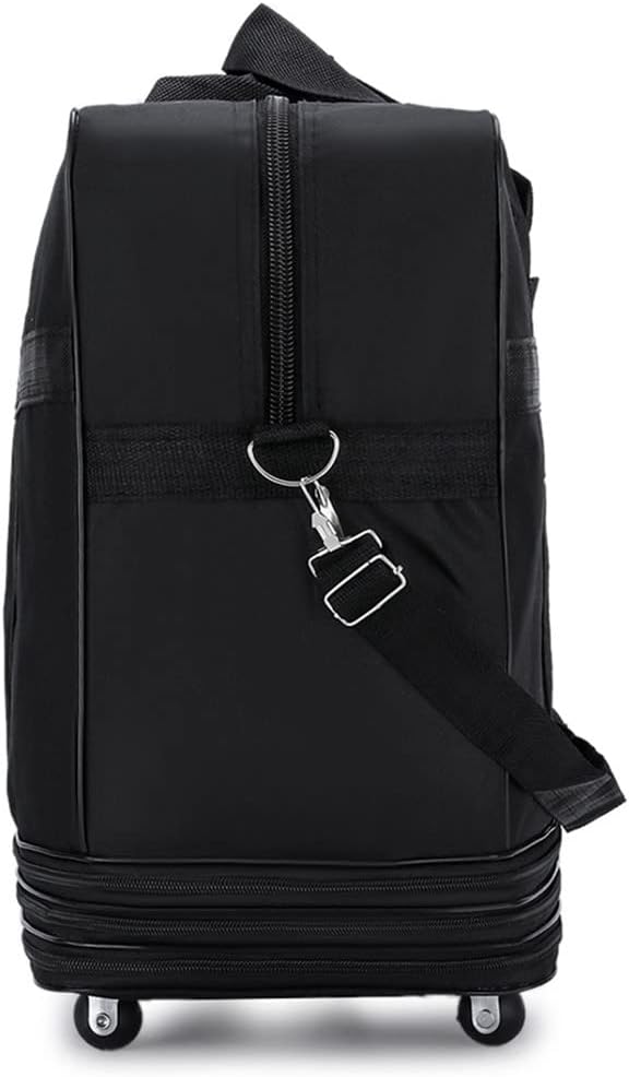 M Size Expandable Travel Oxford Duffel Bag with Wheels Waterproof Lightweight Traveling Foldable Suitcase (Black)