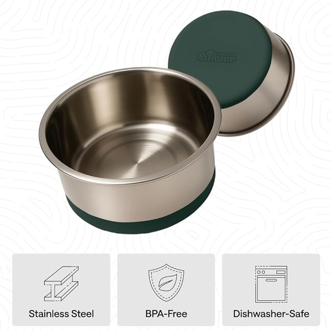 GORILLA GRIP Dog Bowls, Heavy Duty 304 Stainless Steel, Holds 4 Cups Each (32 fl oz) Food and Water Bowl for Feeding Dogs and Cats, Dishwasher Safe, Rust Resistant, BPA Free Rubber Base Set of 2 Green
