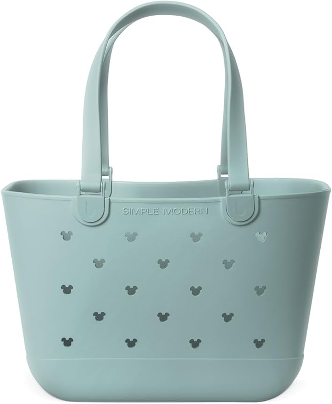 Simple Modern Disney Large Beach Bag | Waterproof Getaway Rubber Tote with Zipper Pocket for Travel, Pool, Boat, Groceries, Sports | Mickey Mouse on Sea Glass Sage