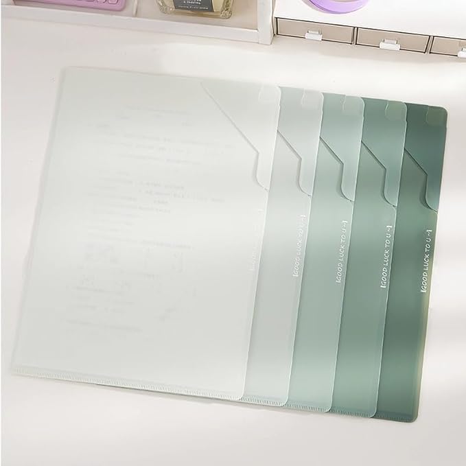 Green 5-Pack L-Shaped File Folder for Documents, Waterproof A4 Document Holders with Anti-Fall Flap, Plastic File Organizer,A4 Envelopes Filing Folder