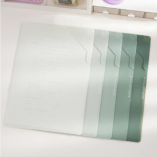 Green 5-Pack L-Shaped File Folder for Documents, Waterproof A4 Document Holders with Anti-Fall Flap, Plastic File Organizer,A4 Envelopes Filing Folder