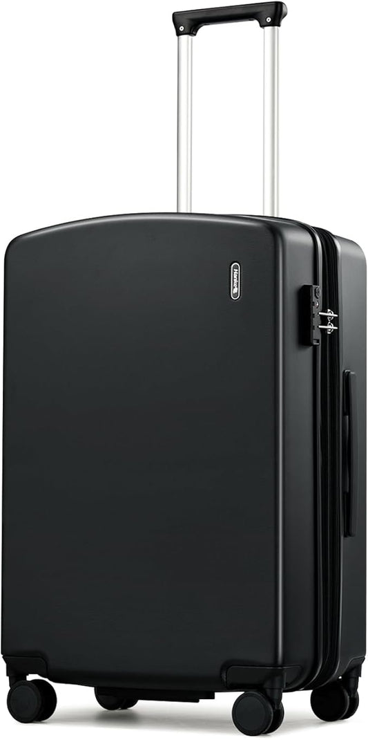 Hanke 24 Inch Expandable Hard Sided Luggage with Spinner Wheels, Checked Luggage for Travel, Hard Shell Suitcases With Wheels Durable Medium Suitcase for Woman Men with Tsa Lock(Jet Black)