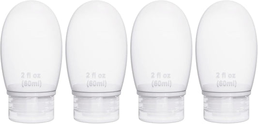 Silicone Travel Bottles for Toiletries TSA Approved Travel Size Containers Set 4 Pack Portable Leak Proof Refillable Cosmetic Squeeze Bottles Shampoo Hair Conditioner Body Lotion Bath Shower Gel