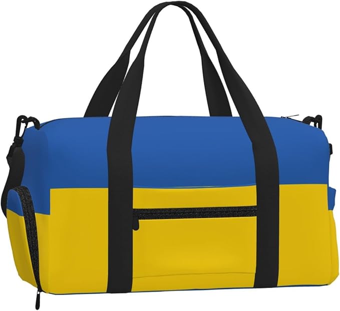 Flag of Ukraine Print Gym Bag with Shoe Compartment for Women Men, 17.7in Sports Duffle Weekender Tote, Overnight Travel Duffel Bag Carry On